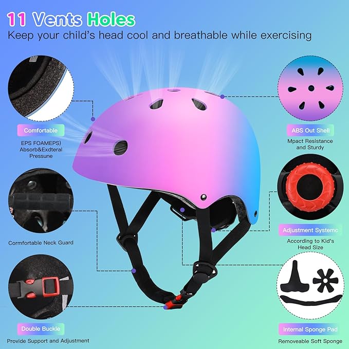 Color Gradient Adjustable Kids Bike Helmet Toddler Skateboard Helmets Boys Girls Child Ventilation Helmet for Multi-Sports Skating Cycling Scooter Balance-CubbioJoy