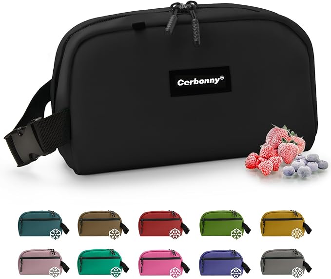 CERBONNY Small Cooler Bag Freezable Lunch for Work School Travel,Leak-proof Bag,Small Insulated For Kids/Adults,Freezer Bags,Freezable Snack Bag,Mini Fit Yogurt Black-CubbioJoy