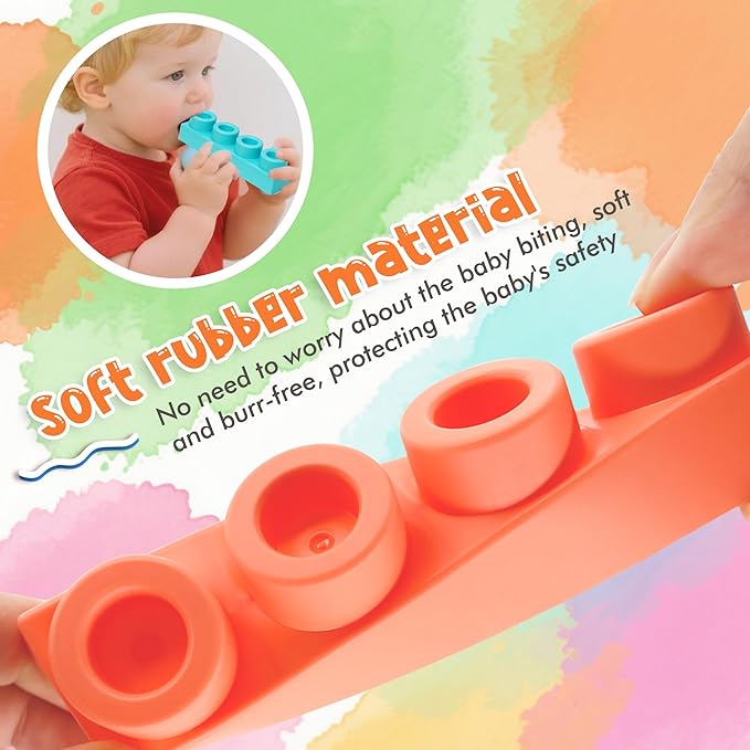 22 Pcs Soft Building Blocks for Toddlers 18M+, BPA - Free Sensory Teether Toys, Montessori STEM DIY Bricks, Early Learning Creative Stacking Set, Safe Baby Construction Toys-CubbioJoy