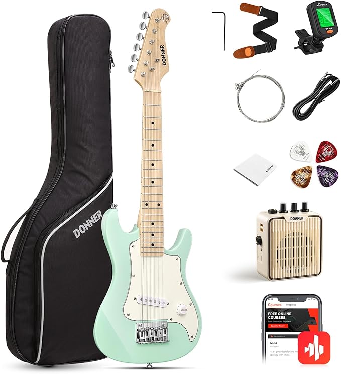 Donner 30 Inch Junior Electric Guitar Beginner Kit ST Style Mini Electric Guitar Starter Package for Teens with Amp, 600D Bag, Tuner, Picks, Cable, Strap, Extra Strings DSJ-100-CubbioJoy