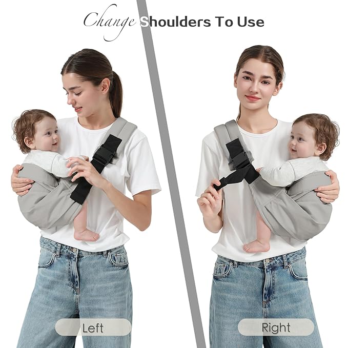 Baby Sling Carrier, Toddler Carrier Sling with Double Safety Buckle and Adjustable Shoulder Strap(7-30lbs), Baby Carriers One Size Fits All, Grey-CubbioJoy