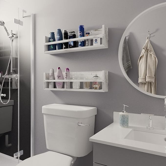 Brightmaison Polynez 30" Floating Shelves for Wall Decor, Kids Bookshelf, Nursery Book Shelves, Multiuse Shelf Set of 2 Wood Burnt White-CubbioJoy