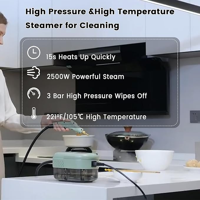 2500W Handheld Steam Cleaner,Portable Car Steamer For Auto Detailing,High-Temperature and Pressure Steam Cleaner For Home, Steam Cleaning Machine for Furniture,Kitchen,Grout,Floor,Tile (7-Green)-CubbioJoy