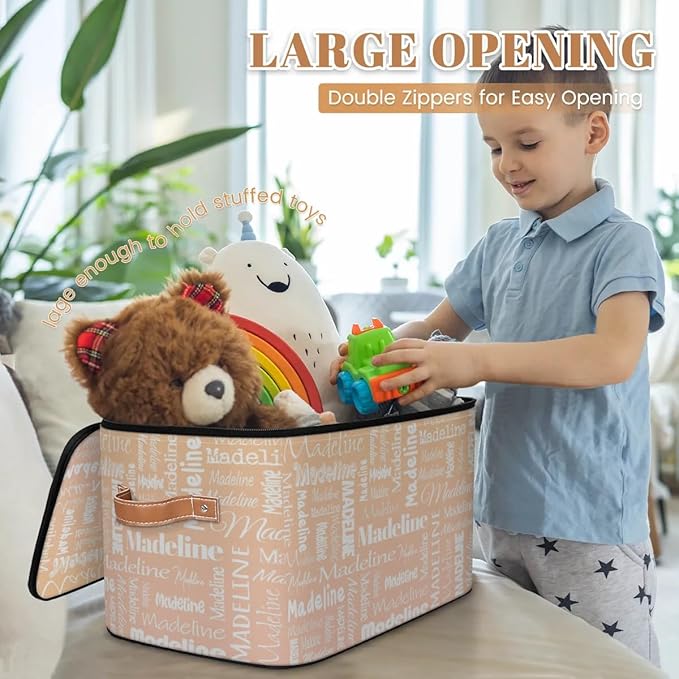 Custom Storage Basket with Name, Personalized Storage Bins with Zipper Lid, Foldable Fabric Storage Box Large capacity with Handle Apricot-CubbioJoy