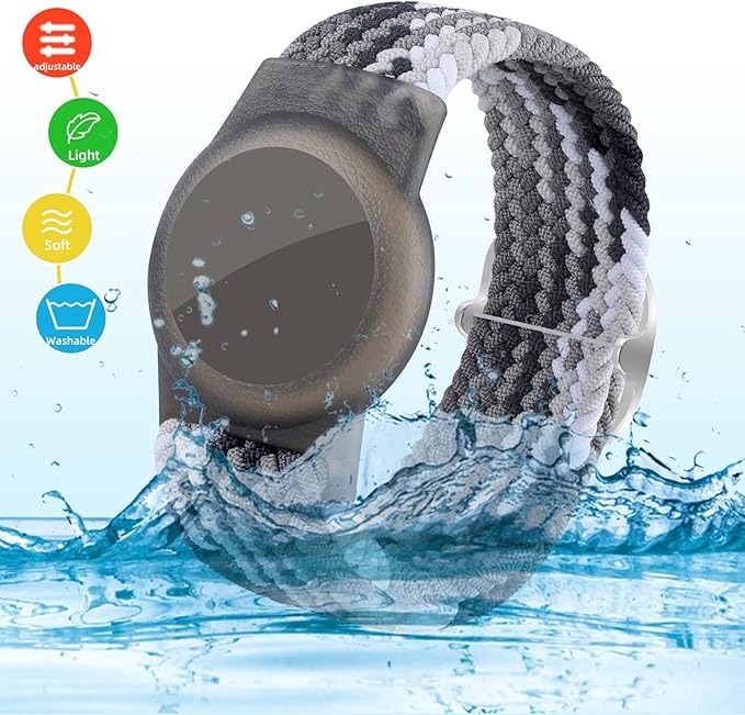 Bracelet for Kids Compatible with AirTag, Nylon Stretch Braided Air Tag Wristband, Protective Case for Airtag GPS Tracker Holder, Adjustable Elastic Watch Band for Toddler Child Elder (Rainbow)-CubbioJoy