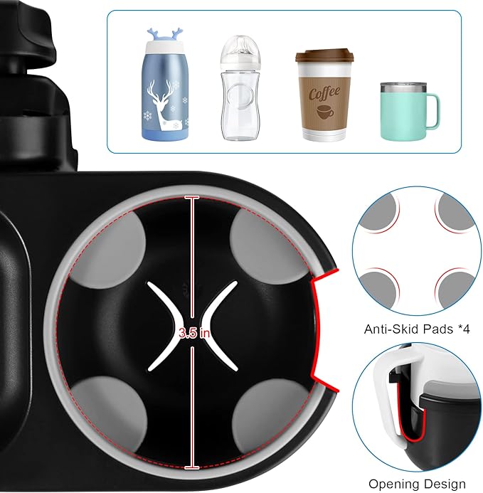 Accmor Stroller Cup Holder with Tray, Universal Cup Holder, Bike Bottle Holder, 360° Rotatable Large Caliber Drinks Holder for Stroller, Bike, Wheelchair, Walker-CubbioJoy