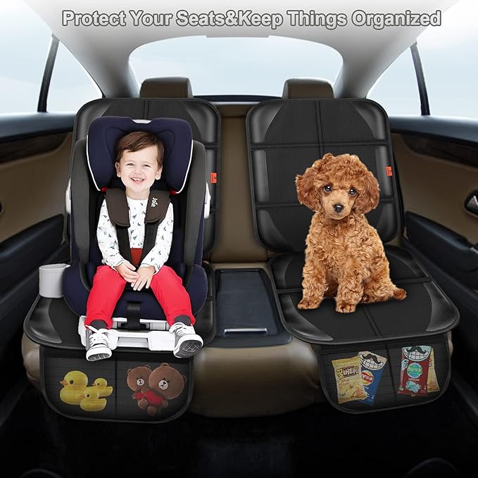 Car Seat Protector,Auto Car Seat Protectors Baby Carseat Waterproof & Durable 600D Fabric for Child Baby Car Seat Mat Vehicle Pet Cover 2 Storage Pockets (2 Pack)-CubbioJoy