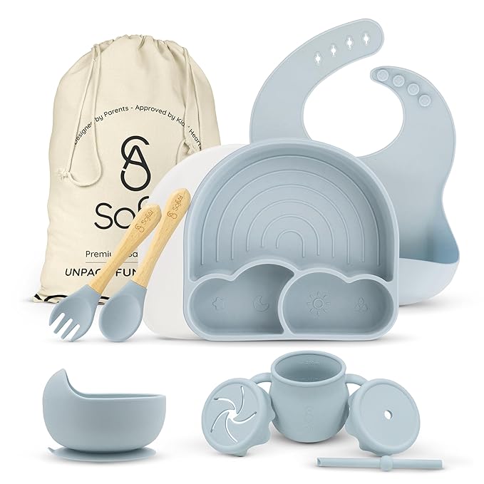 All In One Silicone Feeding Set - Safe for 6-12 Months - Non-Toxic Baby Led Weaning Supplies - Toddler Self Feeding Utensils - BPA-Free - Mess Free Essentials-CubbioJoy