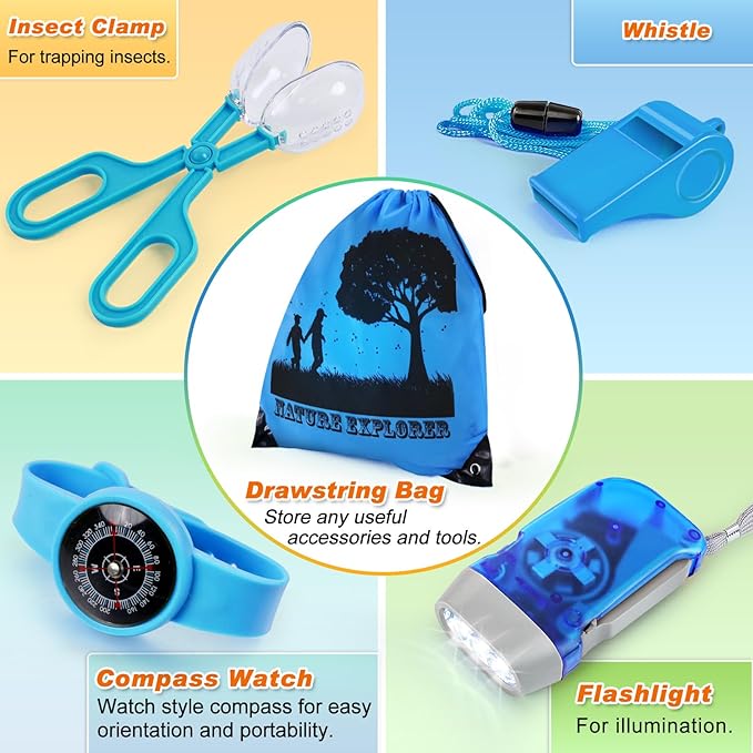 Bug Catcher Kit & Outdoor Explorer Kit for Kids, 10 Pcs Bug Catching Kit with Toy Cage, Backpack, Flashlight, Manifying Glass, Toy Net, Outdoor Exploration Toys Gift for Boys Girls 3-12-CubbioJoy
