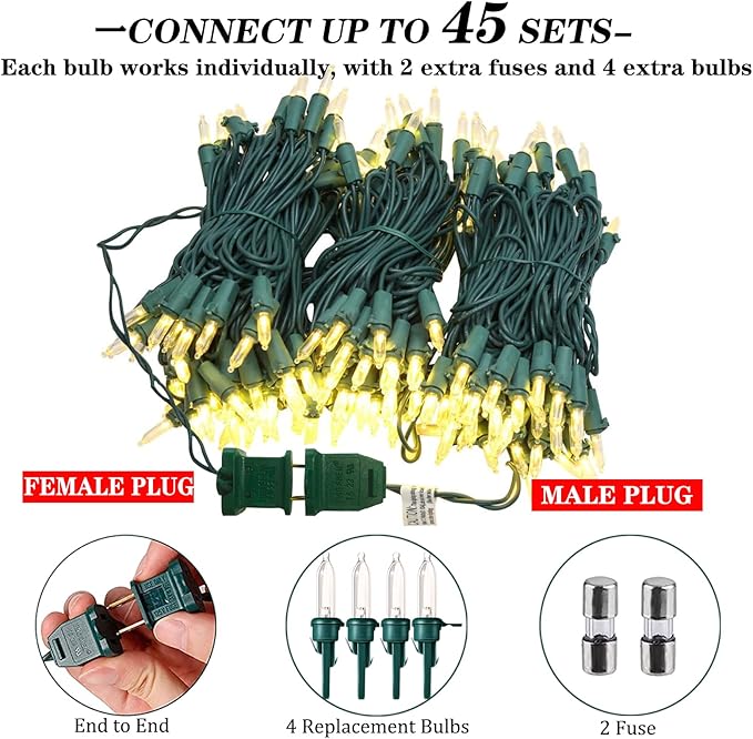 60 LED Warm White Twinkle Christmas String Lights Plug in, 15 of 60 Lights Twinkle,Connect up to 45 Sets,UL Certified 22 Ft Mini Twinkling Christmas Tree Lights,Indoor Outdoor Use-CubbioJoy