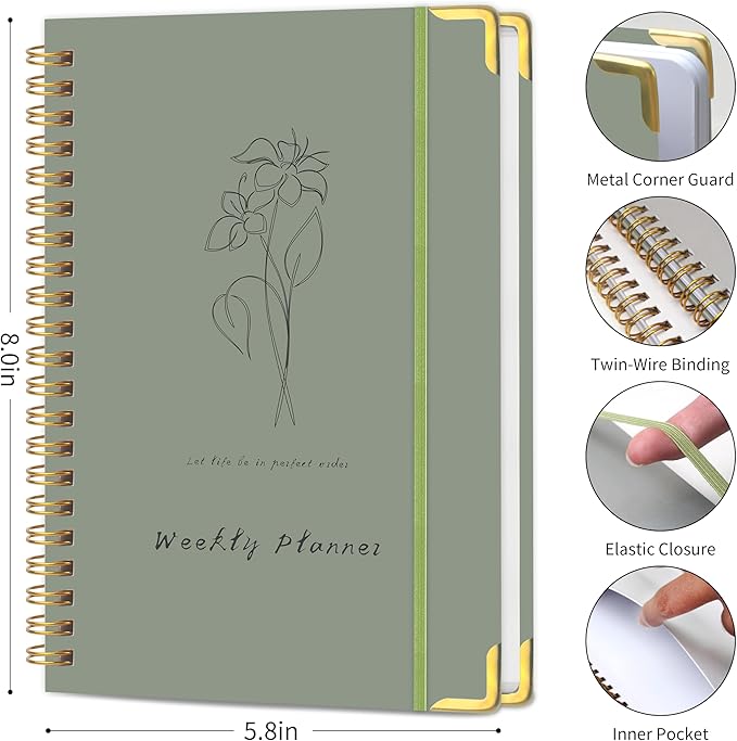 Undated Weekly Planner, Weekly To Do List Notebook with Goal & Habit Tracker Organizer, A5 5.8" x 8.0" Weekly Planner Notebook with Spiral Binding for Men or Women-CubbioJoy