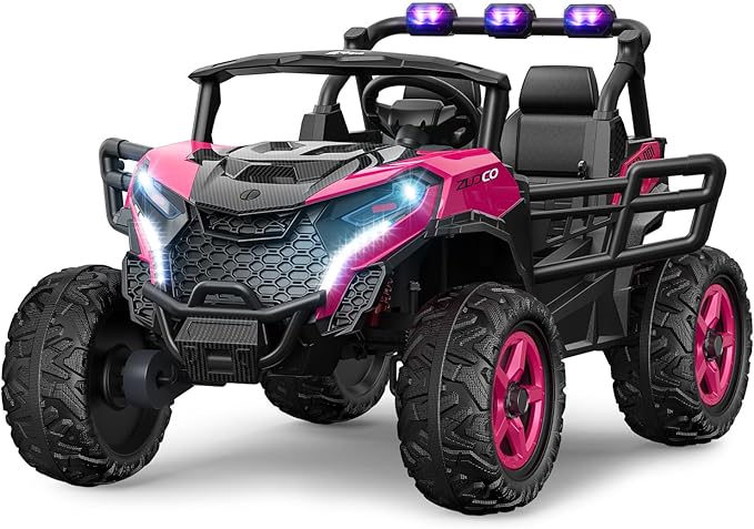 24V 2 Seater Ride on Car Truck, 4x200W, EVA Tires, 4WD/2WD, Rainbow Lights, Remote Control, Shock Absorbers, Bluetooth, Ride On UTV Toy for Kids Ages 3-8, Pink-CubbioJoy