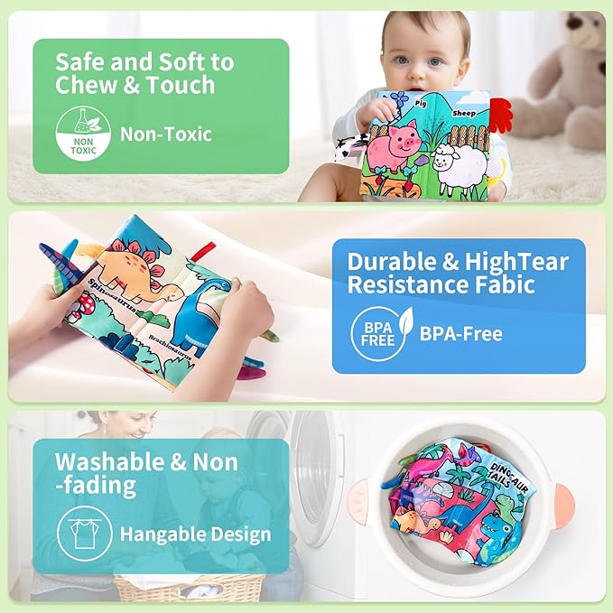 4 Pack Baby Books 0-6 Months, 4PCS Crinkle Books for Babies, Touch and Feel Sensory Books for Babies, Infant Toys 0-6 Months, Soft Fabric Toy Shower Gift, Baby Crinkle Book - 4 Pack Blue-CubbioJoy