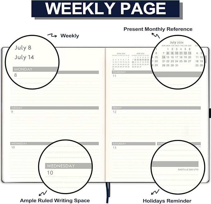 2024-2025 Planner - 2025 Planner Weekly and Monthly, Jul. 2024 - Jun. 2025, 8.5" x 11", Leather Cover Planner with Thick Paper, Back Pocket with Notes Pages - Grey-CubbioJoy