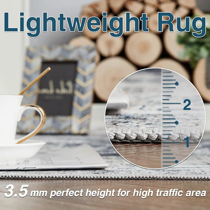 jinchan Hallway Runner Rug 3x7 Machine Washable Runner Rug Dark Blue Vintage Floral Design Non-Slip Low Pile Ultra-Thin for Kitchen Laundry Room Bedroom Farmhouse (3‘x7',Dark Blue)-CubbioJoy