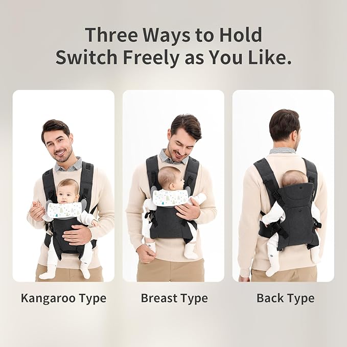 Baby Sling Carrier,4-in-1 Ergonomic Baby Backpack Front Carrier,Newborn to Toddler Wrap Lightweight Adjustable Baby Sling,Black-CubbioJoy