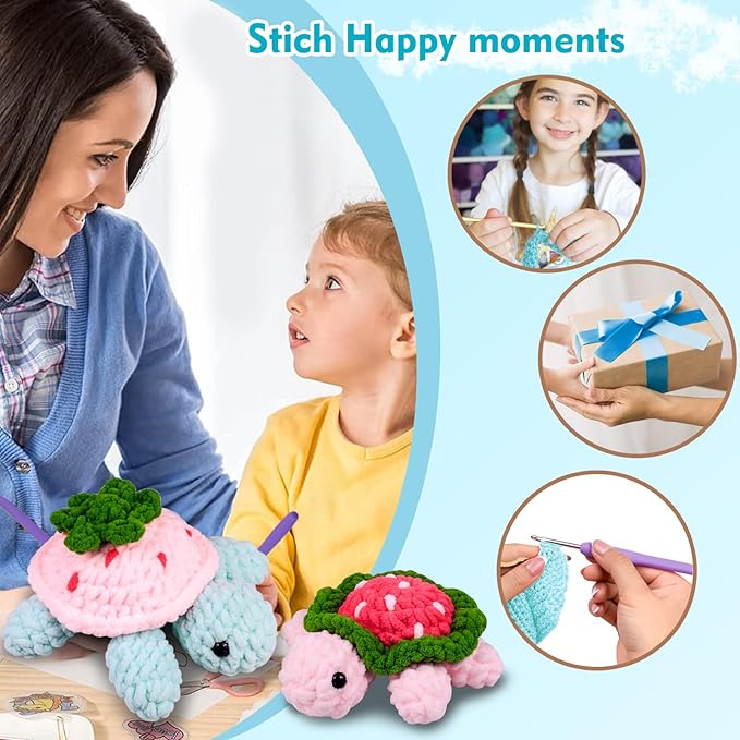 Crochet Kit for Beginners,Crochet Starter Kit with Step-by-Step Video Tutorials,DIY Crochet Animal Kits for Adults Kids,Complete Kit Included(2PCS Turtle)-CubbioJoy