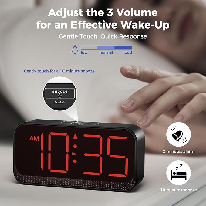 Battery Operated Digital Clock: Cordless Small Alarm Clock for Bedroom Travel - Large Numbers 4 Dimmers for All Ages Red Digits-CubbioJoy