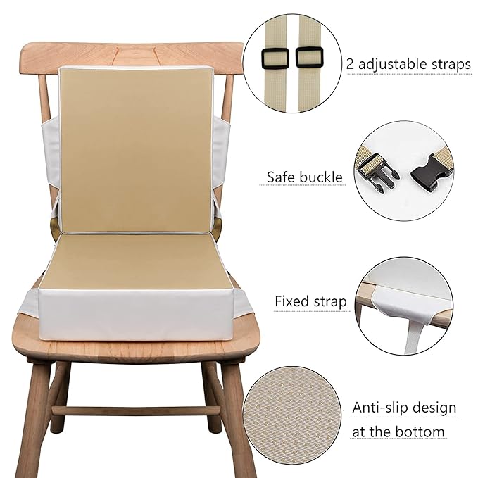 Kalawen Upgraded 2Pcs PU Washable Straps Safety Buckle Toddler Booster Seat for Kitchen Chair, Portable Travel-CubbioJoy