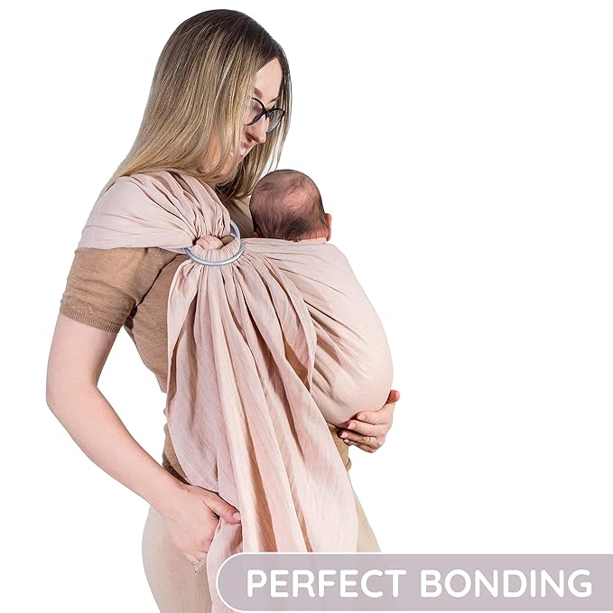 Baby Ring Sling – Breathable 100% Cotton Wrap for Infant Support, Baby Sling Carrier – Adjustable Muslin Fabric, Sunset Rose Baby Sling Wrap - Soft Chest Hold for Travel-CubbioJoy