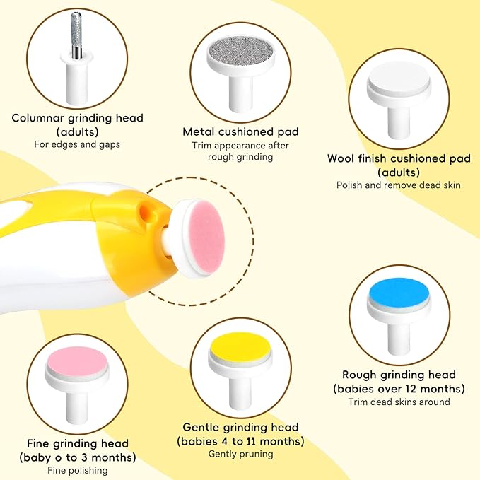 Baby Nail Trimmer Electric, 6 in 1 Baby Nail File Clippers Infant Grooming Kit Manicure Set for Toddler or Adults, Yellow-CubbioJoy