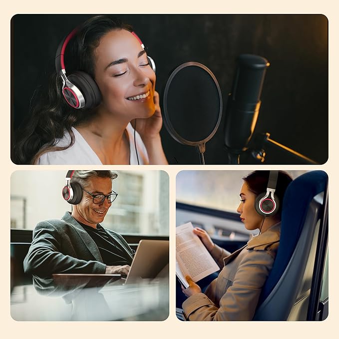 AILIHEN Wired Headphones with Microphone, Over-Ear Foldable Corded Head Phones with Volume Control 3.5mm Jack for Teens Adult Smartphones Chromebook (Red)-CubbioJoy