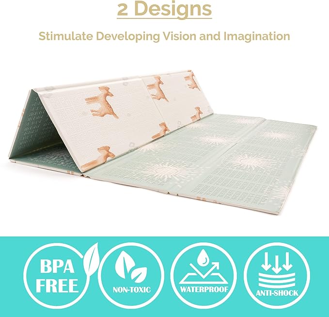 JumpOff Jo - Extra Large Waterproof Foam Padded Play Mat for Infants, Babies, Toddlers, Play Pens & Tummy Time, Foldable Activity Mat, 77 x 70 x 0.6 inches-CubbioJoy