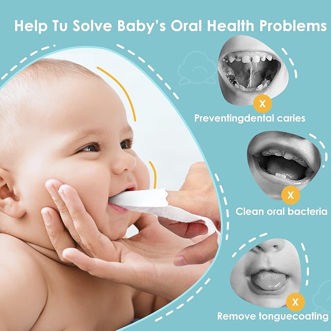 dearlomum Toddler Baby Dry Wipes, Newborn Tongue Cleaner, 60PCS Disposable Infant Wipes Clean Mouth,Gauze Gum Cleaner Toothbrush Baby Oral Cleaning Stick Dental Care for 0-36 Month-CubbioJoy