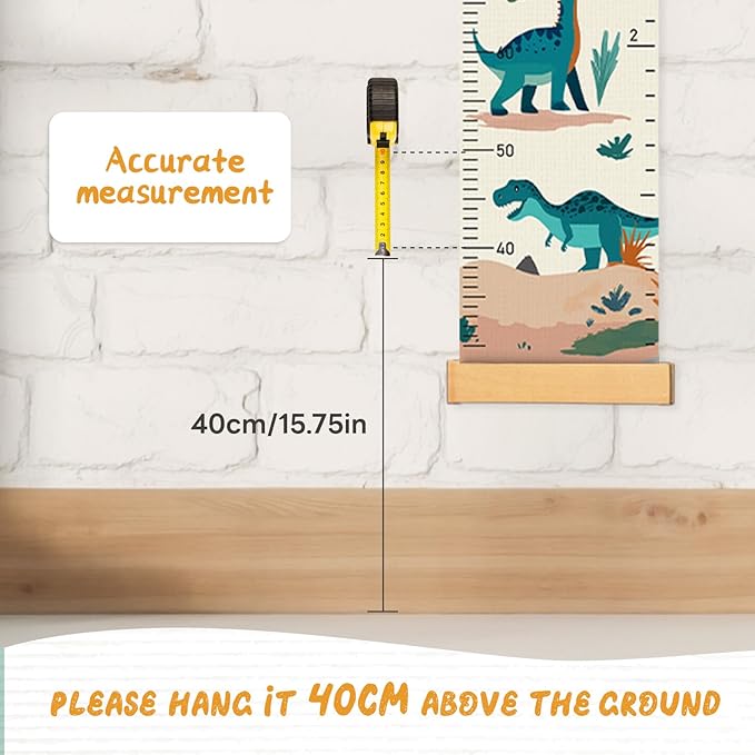 Customize Name Canvas Growth Chart for Kids, Dinosaur Unisex Kids Room Wall Decor, Measuring Height Chart, Wall Tape with Height Chart for Kids, Foldable Height Tracker, Lightweight-CubbioJoy