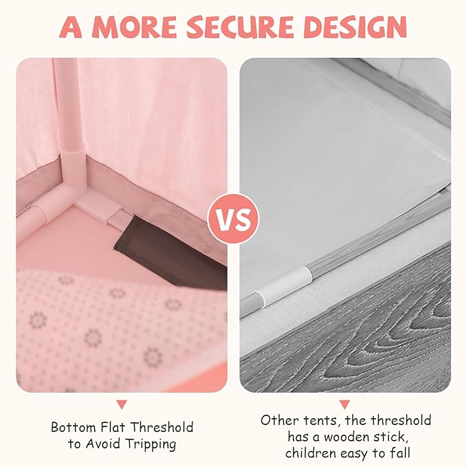 INFANS Kids Play Tent with Washable Mat Star Light Windows, Anti-Trip Large Playhouse Toys for Children Boys Girls, Indoor Outdoor Princess Tents Castle for Toddlers (Pink)-CubbioJoy