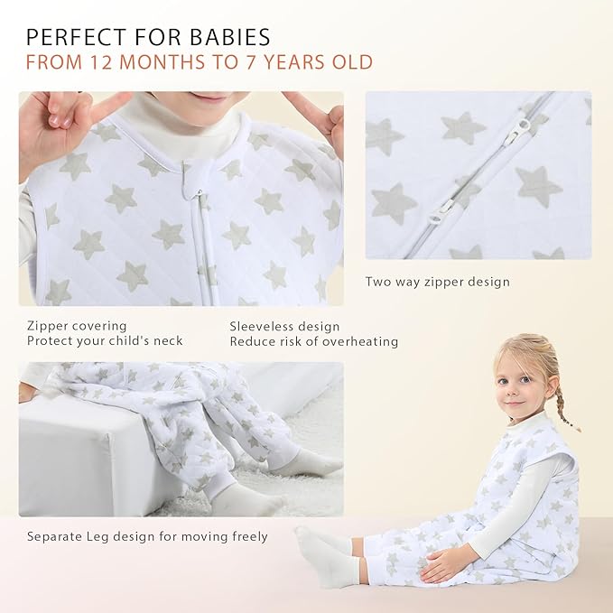 Baby Toddler Sleep Sack with Feet 2.5 TOG Winter, Wearable Blanket with Legs, Toddler Sleeping Sack Long Sleeve (Greystar, 3T-5T)-CubbioJoy