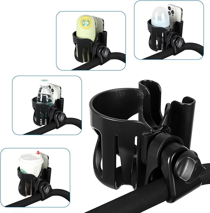 Accmor Universal Cup Holder, Stroller Cup Holder with Phone Holder, 360° Rotatable Large Caliber Designed Bottle Holder for Stroller, Bike, Wheelchair, Walker, Scooter-CubbioJoy