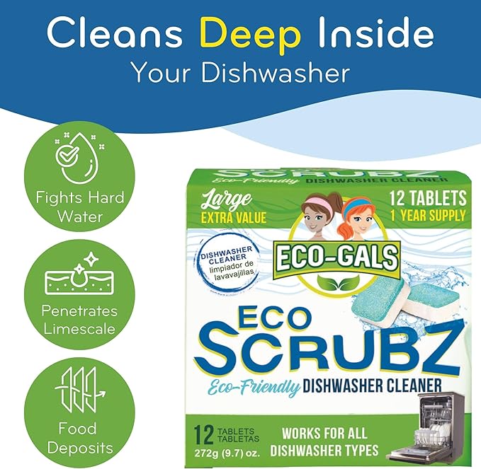 Dishwasher Cleaner, Heavy Duty, Septic Safe, Removal of Odors, Limescale, Smell, Grime, and Calcium - 12 Tablets - 12 Month Supply - Unscented-CubbioJoy