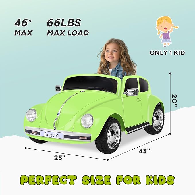 12V Kids Electric Car, Power Wheels with Remote Control, Ride on Car Toys with LED Light, 3 Speeds, Music, Green-CubbioJoy