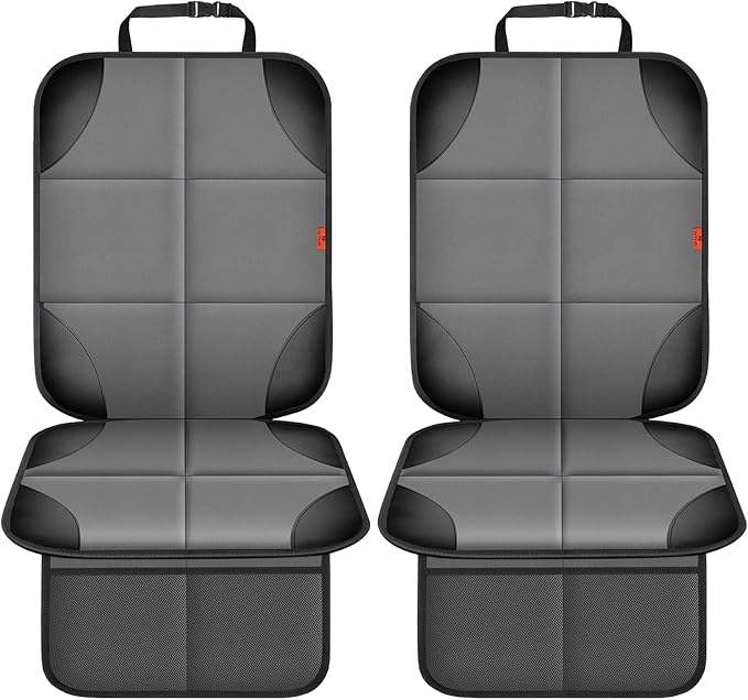 Car Seat Protector 1 Pack Car Seat Cushion Mat Thickest Padding,Waterproof 600D Fabric Car Seat Covers for Non-Slip Backing Mesh Pockets for Baby and Pet (Gray, 2 Pack)-CubbioJoy