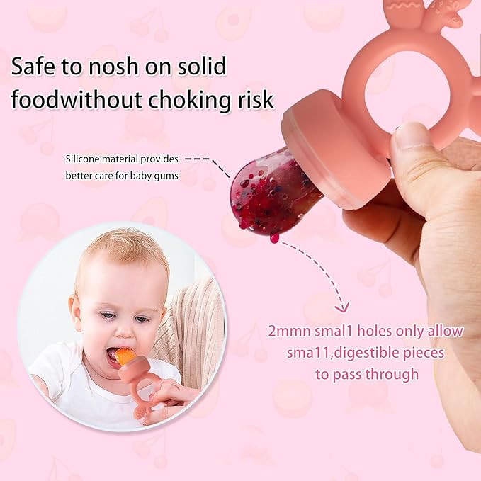 Baby Fruit Food Feeder - Silicone Nibble Tray Combo - Breastmilk Popsicle Mold for Cooling Relief, BPA Free Mesh Feeder for Infant Self Feeding (Deer Pink + Pineapple)-CubbioJoy