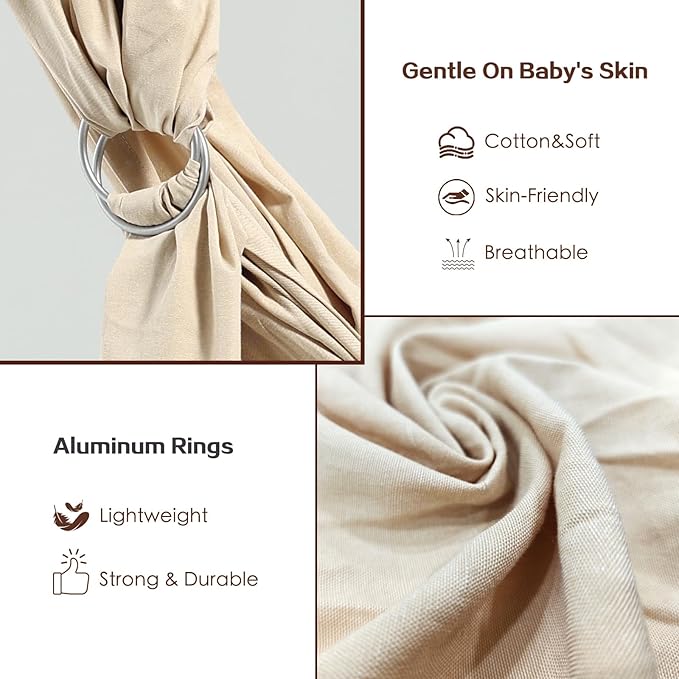 Baby Wrap Ring Sling 7-35 lbs, Baby Sling Carrier for Newborn, Toddler, Infant Holder, Lightweight Baby Carrier Wraps, Cream-CubbioJoy