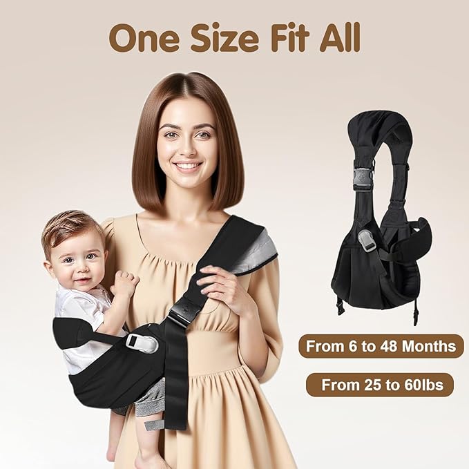 Baby Sling Carrier,Toddler Carrier, 2025 New Baby Sling with Waist Harness,Portable and Lightweight Sling,Non-Slip Hip Seat Carrying 25-60lbs(Black)-CubbioJoy