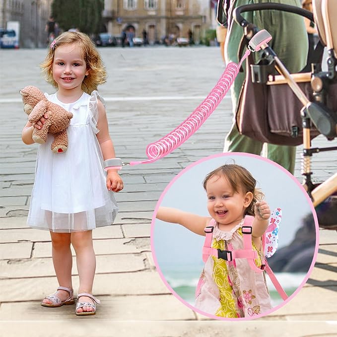 Accmor Toddler Harness Leash, 3 in 1 Cute Butterfly Kids Leash + Anti Lost Wrist Link for Outdoor Travel, Adorable Child Walking Harness Wristband Assistant Strap Belt Protector for Baby Girls (Pink)-CubbioJoy
