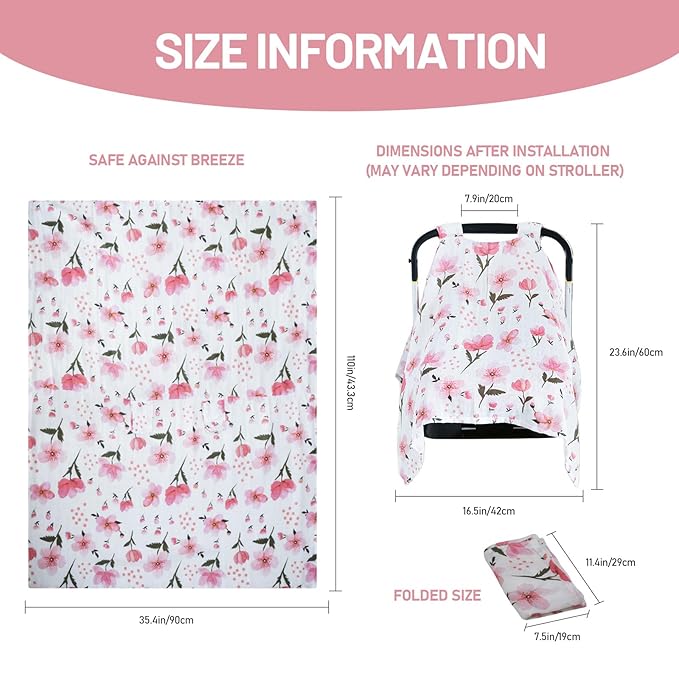 80S Muslin Car Seat Cover for Babies - Soft & Breathable Infant Carrier Canopy, Lightweight Sunshade for Summer, Universal Fit for Baby Boys & Girls-CubbioJoy