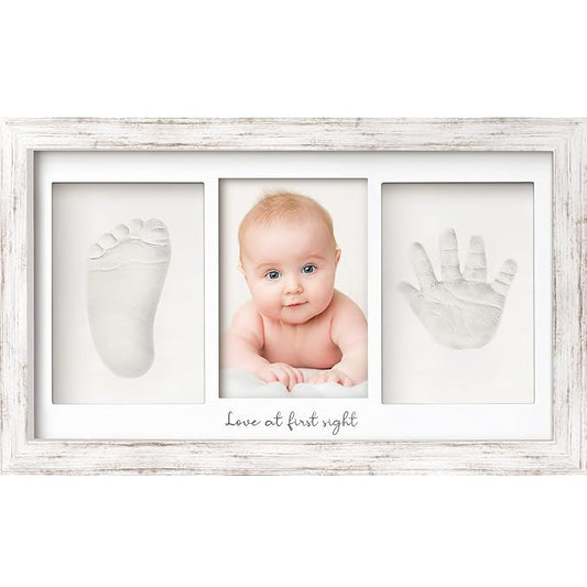 Baby Hand and Footprint Kit - Clay Handprint Keepsake Frame, Newborn Nursery Picture Frame, Personalized New Mom Gifts for Baby Shower & Registry (Vintage White)-CubbioJoy