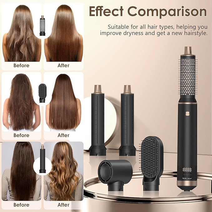 Blow Dryer Brush 5 in 1, Multi Ionic Hair Dryer Brush Set, Auto Air Wrap Hair Styler with 3 Temperature, Powerful Hair Styling Tools Set for Fast Drying, Curling, Straightening & Smoothing-CubbioJoy