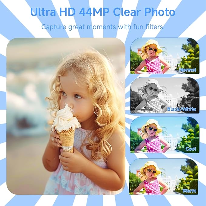 Digital Camera 4K, Upgrade Black Cameras for Teens, Autofocus Digital Point and Shoot Camera for Kids with 16X Zoom, 64GB SD Card, Compact Small Camera for Boys Girls Teens Kids Gift-CubbioJoy