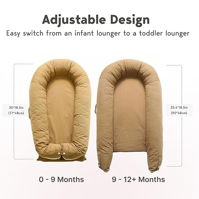 Deluxe Infant Lounger, Baby Nest Cover for Baby Girls & Boys, Newborn Essentials for Baby 0-12 Months, 100% Cotton (GoldenBrown)-CubbioJoy