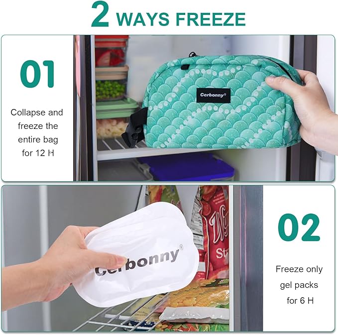 Cerbonny Small Insulated Lunch Bag (Green-Fish, 12.0 quarts) - Freezer Safe, Mini Cooler Bag for Work School Travel, Fits Yogurt, Suitable for Kids/Adults-CubbioJoy