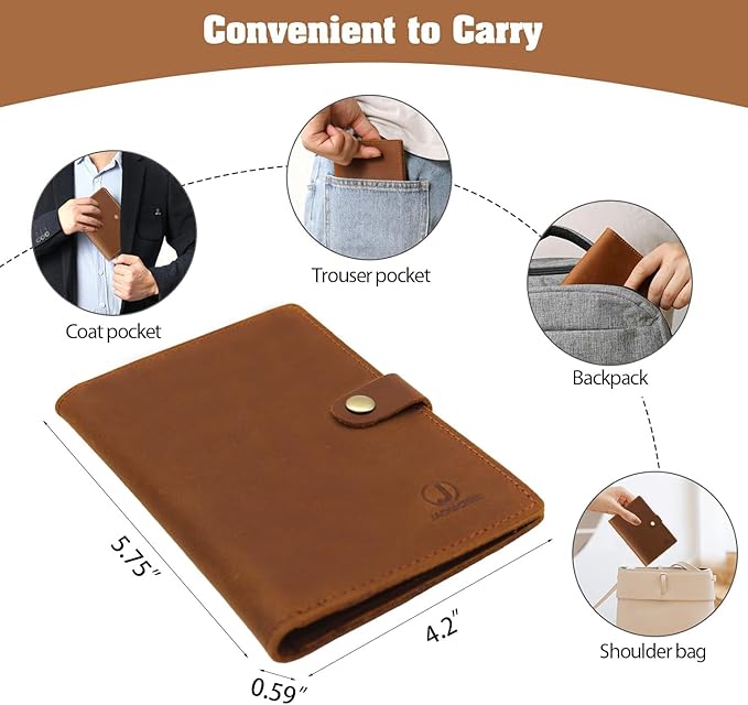 Jack&Chris Genuine Leather Passport Holder For Travel, RFID Blocking Handmade Passport Holder with Card Case Organized & Safe, Quality Travel Essentials for Women and Men for Gifting, Brown-CubbioJoy
