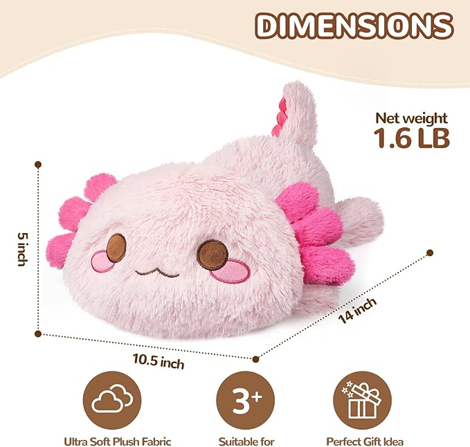 Cuckool Pink Axolotl Stuffed Animals, Microwavable Stuffed Animals Heating Pad for Cramps, Pain Stress Relief, Heatable & Coolable Lavender Scented Plush Toys for Anxiety, Women & Kids Bedtime-CubbioJoy