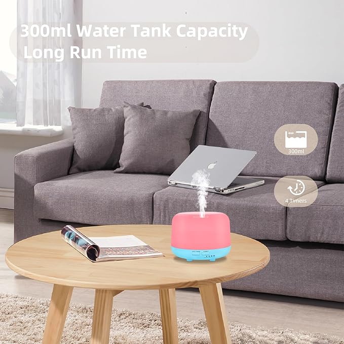 300ML Air Diffuser for Essential Oils, Ultrasonic Aromatherapy Diffuser, Remote Control Aroma Diffuser Humidfer, 7Color Changing LED Light,Auto-Off, Timer for Home, Bedroom, Office, Kids.-CubbioJoy