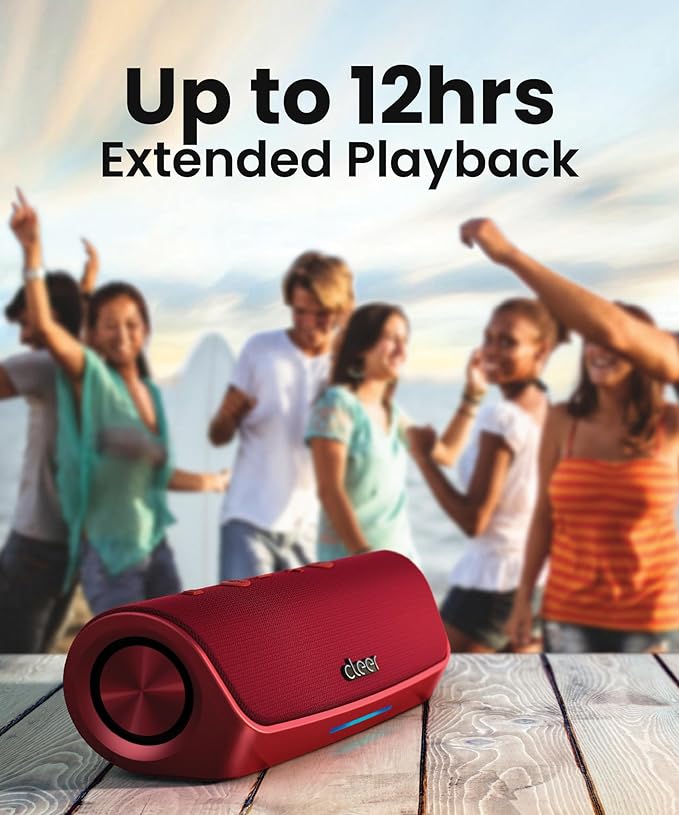 Cleer Scene Portable Bluetooth Speaker,IPX7 Waterproof,Powerful Sound and Deep Bass,Built-in Echo and Noise Canceling Microphone,12 Hours Battery,for Office,Home,Outdoors and Travel-Red-CubbioJoy