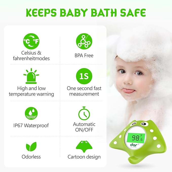 Baby Bath Thermometer, Digital Water Temperature Thermometer with 3 Color Backlit and Temperature Warning, Safety Bath Tube Thermometers Floating Toy for Infant, Toddler-CubbioJoy